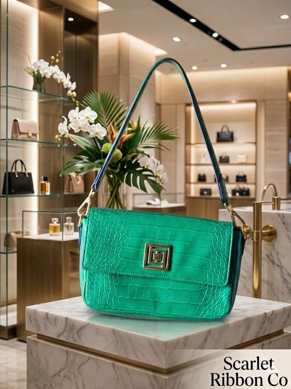 Liz Claiborne Emerald Green Croc-Embossed Shoulder Bag